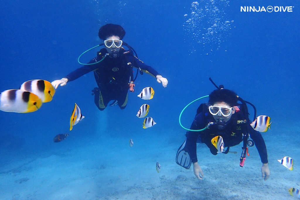 NINJA DIVE 忍者ダイブ 貸し切り プライベート ビーチダイビング グアム 体験ダイビング ビギナー 初心者 ダイビングショップ お魚いっぱい カップル 新婚旅行 卒御意旅行 ビギナー